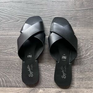 Seychelles Criss Cross Black Leather Sandals 7.5